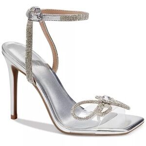 INC Womens Lively Rhinestone Bow Silver Heels size 6.5